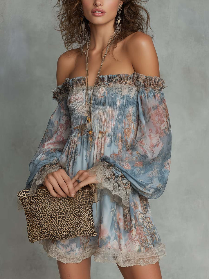 Yvette | Romantische Off-Shoulder Jurk met Bloemendetails