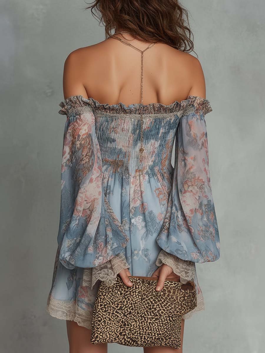 Yvette | Romantische Off-Shoulder Jurk met Bloemendetails