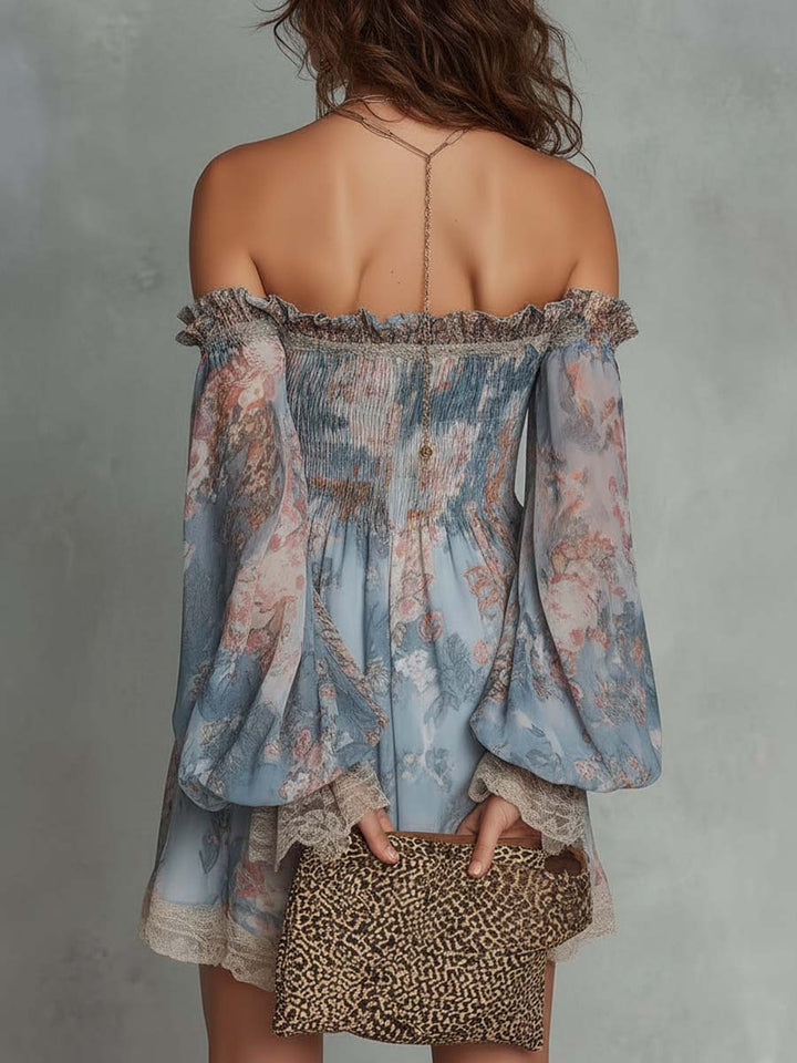 Yvette | Romantische Off-Shoulder Jurk met Bloemendetails