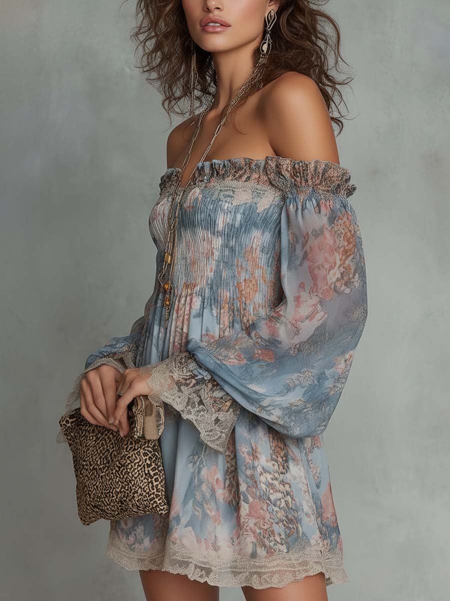 Yvette | Romantische Off-Shoulder Jurk met Bloemendetails