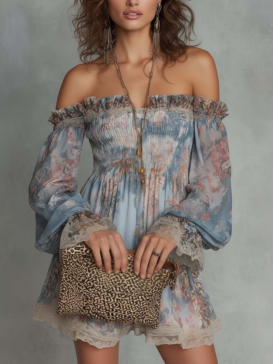 Yvette | Romantische Off-Shoulder Jurk met Bloemendetails