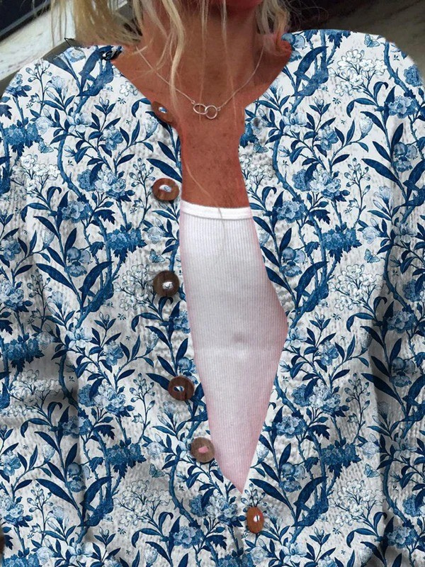 Tiverly Vintage Bloemen Knopen-Front Cardigan