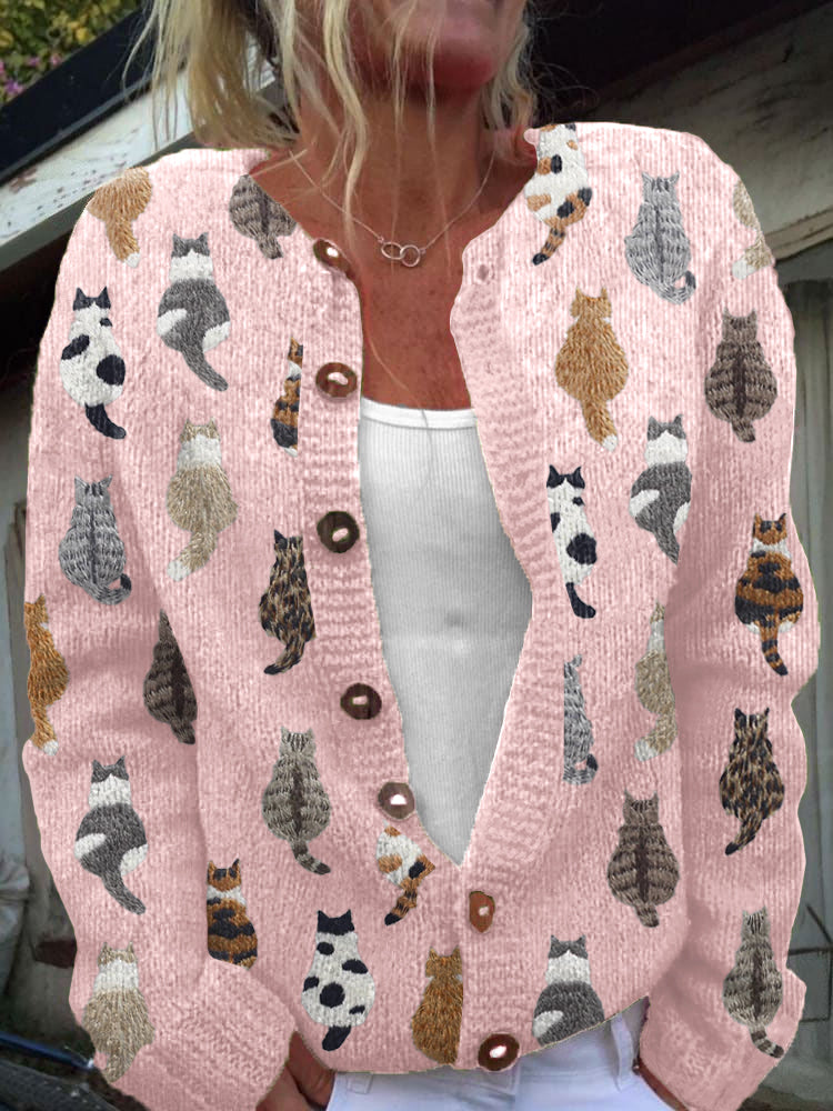 Charlotte Gezellige Kattenprint Cardigan