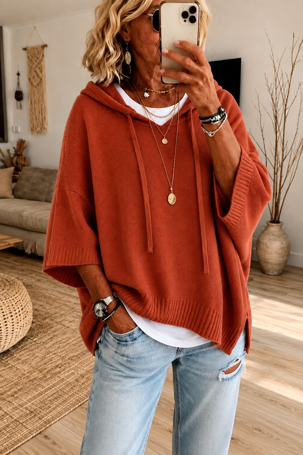 Oceane Terracotta Poncho Trui