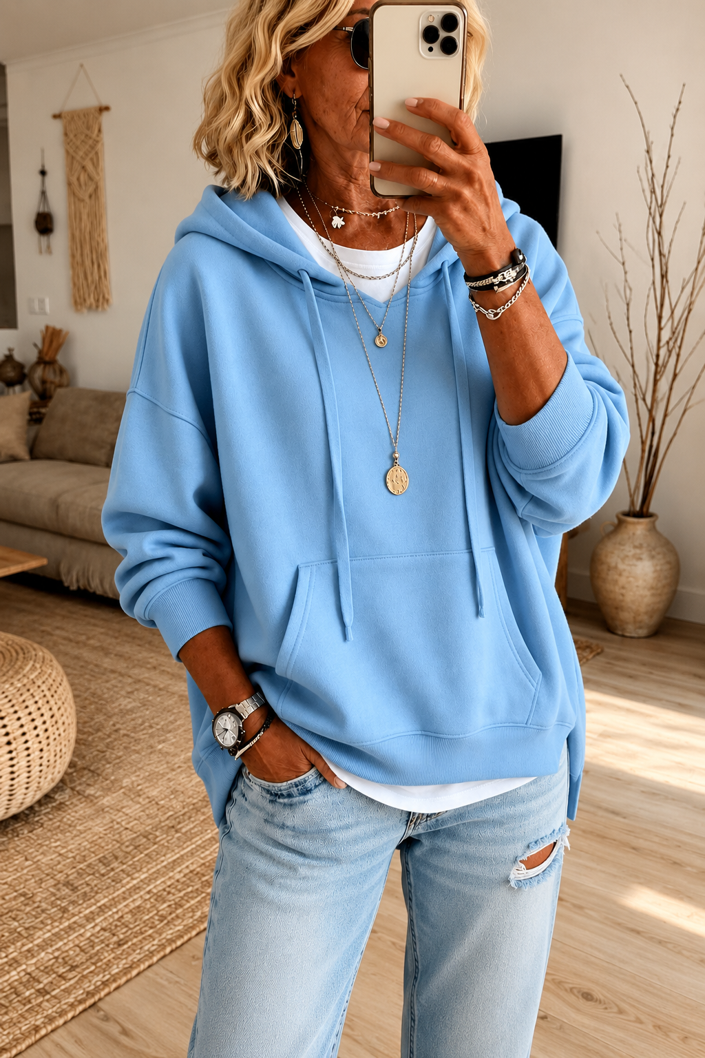 Ines Luchtblauwe Hoodie