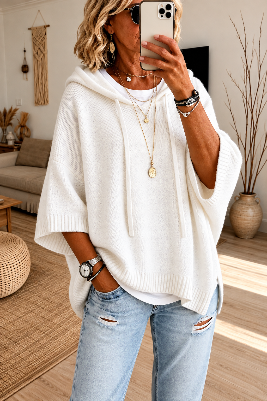 Janice Witte Poncho Trui