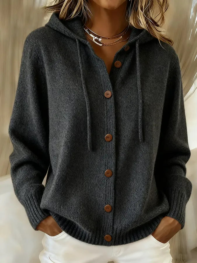 Lieke | Comfortabel Vest met Knopen en Capuchon