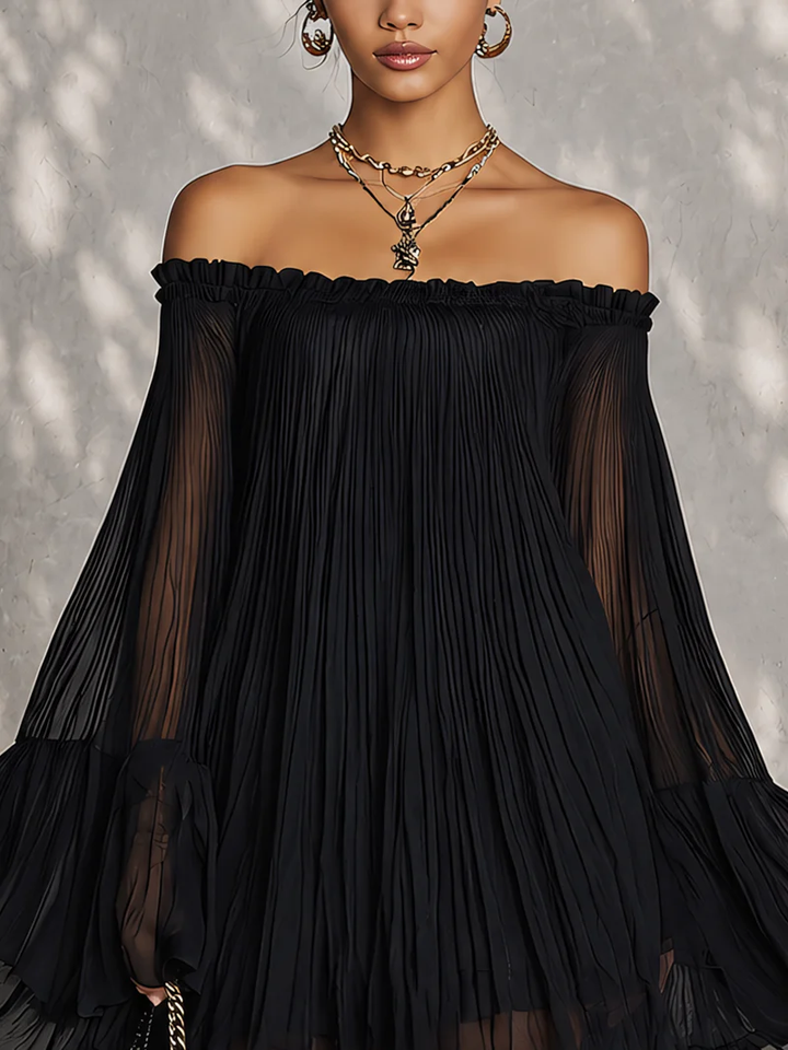 Teresa | Zwarte Jurk met Off-Shoulder Halslijn