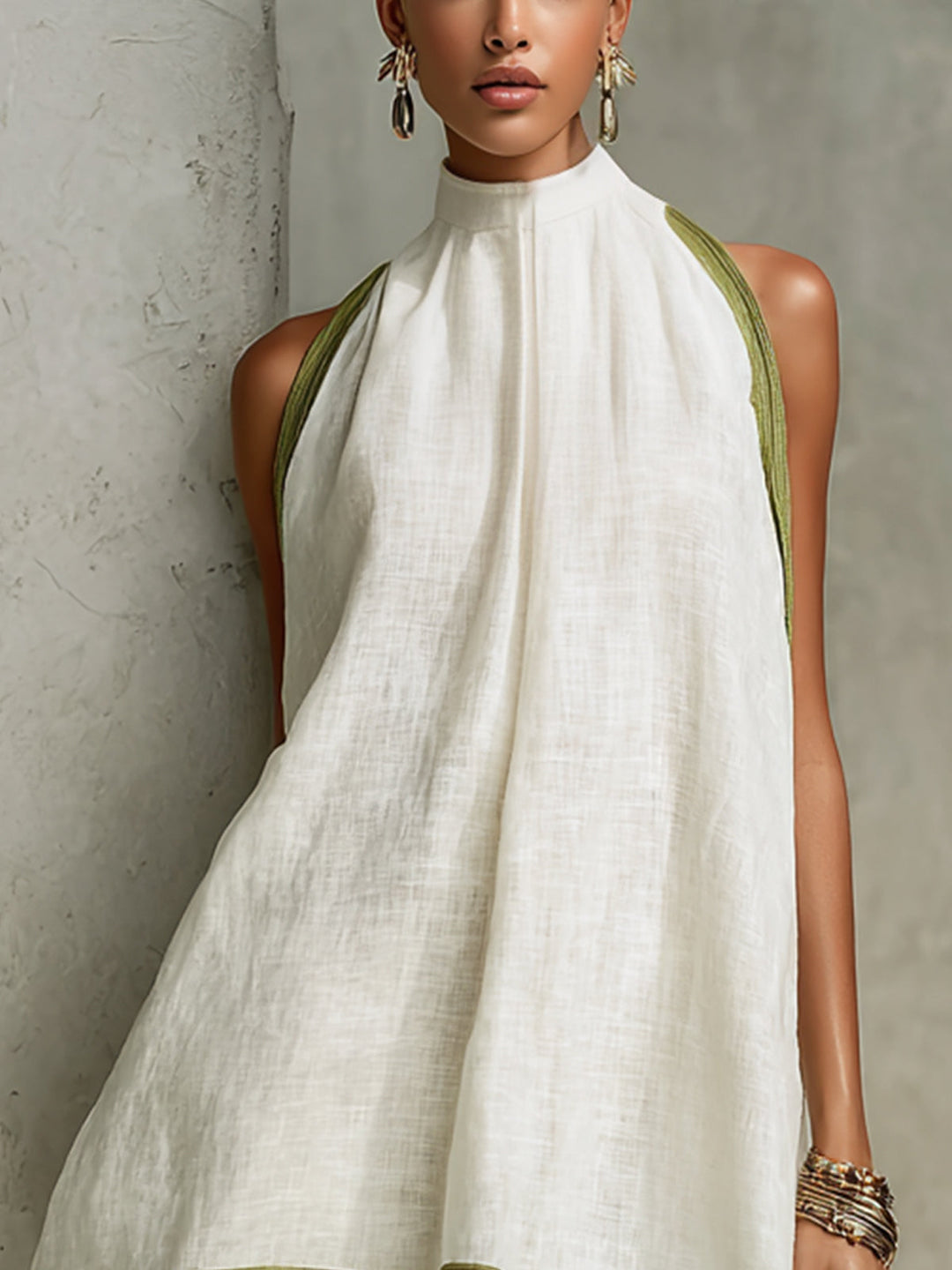 Bea | Witte Jurk met Groene Bloemen
