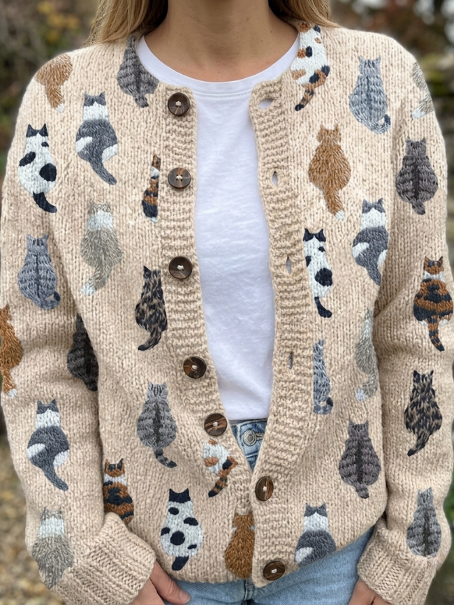 Charlotte Gezellige Kattenprint Cardigan